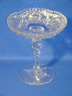 LIBBEY CUT GLASS TALL COMPOTE 7 3/4 SIGNED  
