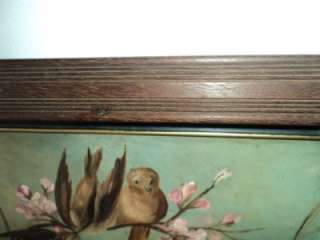   Victorian LOVEBIRDS Oil Painting w/ Carved BIRDS on FRAME   