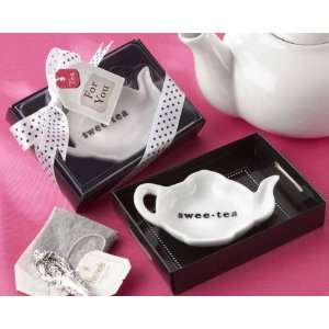 Swee Tea Ceramic Tea Bag Caddy in Black & White Serving Tray Gift Box 