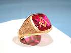 SOLID 14KT GOLD & SYNTHETIC RUBY MASONIC RING
