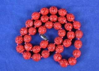 Chinese Carved Cinnabar Necklace  