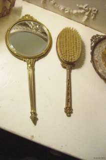 Fabulous Shabby French Ormolu Hand Mirror& brush~dresser Set~Shabby 
