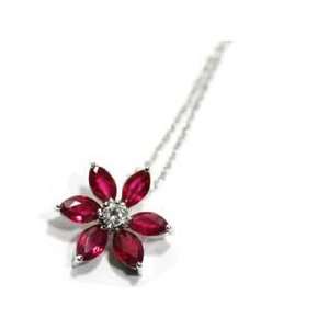 14k White Gold Natural Marquise Ruby & Diamond Pendant Necklace Ct.tw 