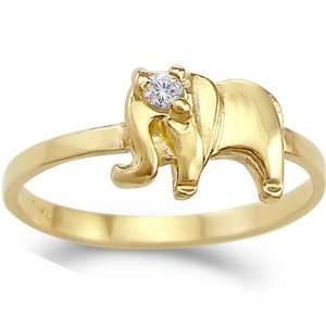  CZ Elephant Ring 14k Yellow Gold Band Cubic Zirconia (1/10 