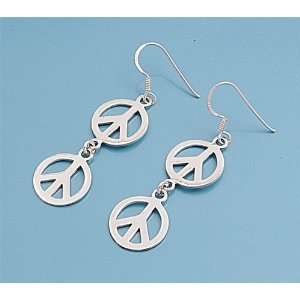    Sterling Silver Small Dangling Peace Sign Earrings Jewelry