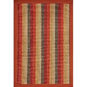   Sisal Area Rug with Autumn Tone Stripes Rust Border Furniture & Decor