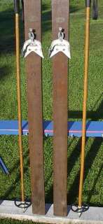 VINTAGE Wooden Skis 83 POINTS + Bamboo Poles ANTIQUE  
