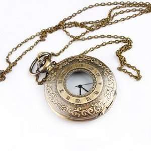  Large Retro Roman Numerals Carved Flowers Pocket Watch 