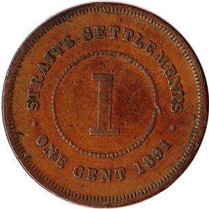 1891 Straits Settlements (British) 1 Cent Coin Victoria KM#16  
