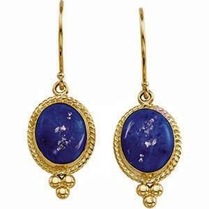  Deep Royal Blue Genuine Cabochon Lapis Wire Earrings in 14 