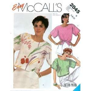  McCalls 2045 Sewing Pattern Misses Pullover Tops Size 6 