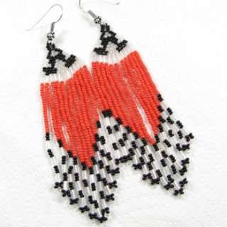 RED CORAL BLACK WHITE SEED BEADED EARRINGS WHOLESALE  