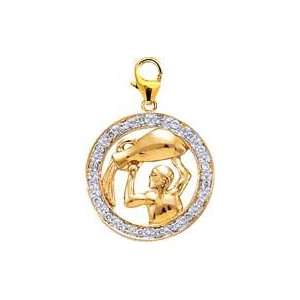  Zodiac Aquarius, 14K Yellow Gold Diamond Charm Jewelry