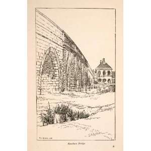  1906 Wood Engraving Toll Bridge Eynsham Oxfordshire 
