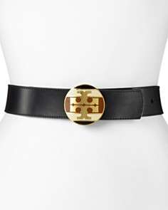 Tory Burch Belt   Reversible Logo with Striped Plaque