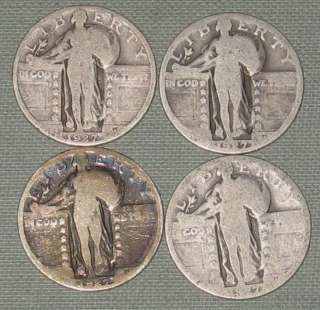 FOUR 1927 STANDING LIBERTY SILVER QUARTERS S11  