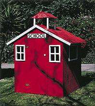 These plans are for building a little red school playhouse for kids 