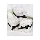 The Ribbon Weave Favor Boxes in White with Black Ribbons   2x2x2 