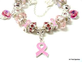 Breast Cancer Awareness Pink Ribbon Charm Bracelet  