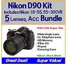 Nikon D90 5 Lens Package Kit 18 55mm VR, 55 300mm VR, 650 1300mm 