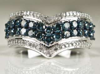   Sterling 1.50ct Genuine Old Cut Micro Pave Blue Diamond Ring 4g  
