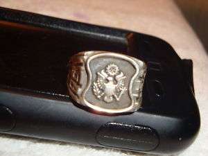 Army Sterling Military Ring Antiqued Shield  