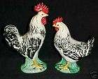 Vintage LEFTON CHINA Black/White Rooster/Hen Figurines