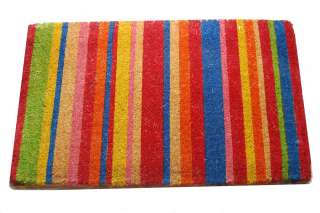 Tan Beige Multicolored Stripes Coir Outdoor Welcome Mat  