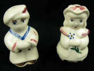 Pair Vintage Boy Girl Ceramic Salt and Pepper Shakers  