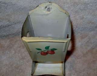 Vintage Primitive Match Box Tin Holder Red Apple Lithgraph Old Metal 