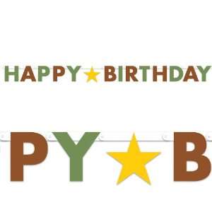  Green/ Brown Star Happy Birthday Banner 