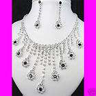   Bridesmaids Black Diamante Crystals Necklace Earrings Set Prom 38