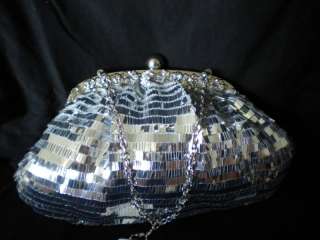 SHINY SQUARE Sequin Silver  Evening Party Clutch Bag  