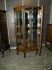 Bowfront Oak China Curio Cabinet or Bookcase~Display Case with Paw 