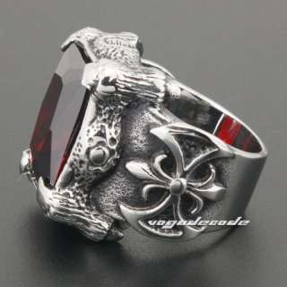 Huge Red Ruby Dragon Claw 316L Stainless Steel Mens Ring 3W001 Biker 