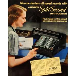 1938 Color Ad Monroe Adding Calculator Business Machine   Original 