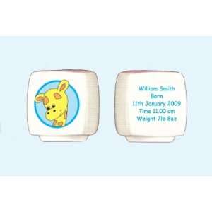 New Baby / Birth Gift   Personalised Bone China Blue Giraffe Money Box