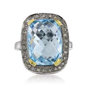   00ct Blue Topaz, .55 ct.t.w. Natural Diamond Ring In Two Tone Jewelry