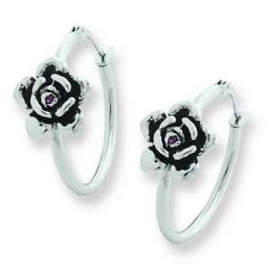  Stainless Steel Ed Hardy Rose W/Cz Hoop Earrings Jewelry