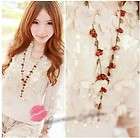   Red Beads Sweet Cherry Leaves Cluster Long Necklace Sweater Chain