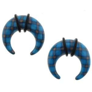 Blue Acrylic Buffalo Pinchers Wrapped in Plaid Pattern with O Rings 