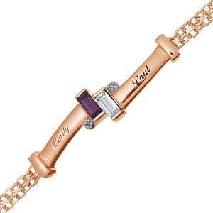   Couples Baguette Birthstone and Diamond Name Bracelet Jewelry
