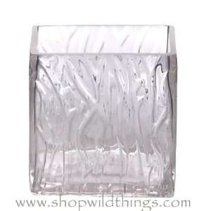  Vase or Candle Holder   Ice Pattern Glass Cube   Aveena 