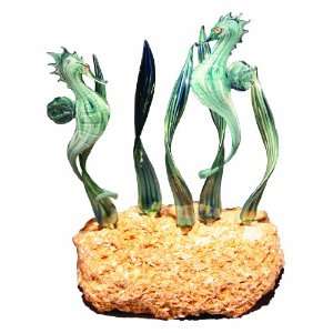  Double Green Seahorse Glass Sculpture (Green Reeds) on 