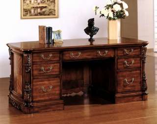   Cherry Brown Solid Wood Executive Desk Office Furniture  