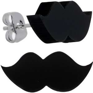  Black Acrylic Mustache Stud Earrings Jewelry