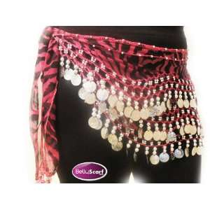    Pink Zebra belly dance skirt with silver coins 