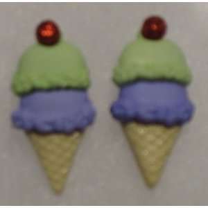   Ice Cream Cone Novelty Post Earrings Pierced 1 Inch Plastic BS 104