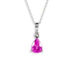    10k White Gold Pink Sapphire Round Diamond Necklace Jewelry