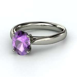  Oval Trellis Solitaire Ring, Oval Amethyst 14K White Gold 